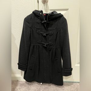 H&M - black hooded pea coat